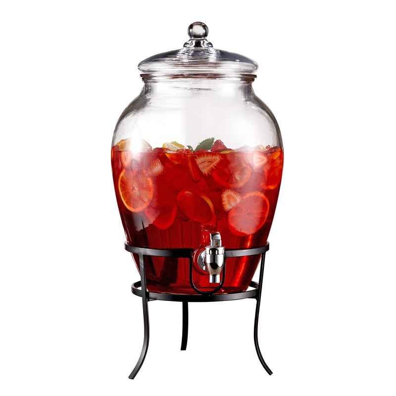 Style Setter Beverage Dispenser Cold Drink Dispenser Glass Jug, Metal Stand & Leak-Proof Acrylic Spigot Great for Parties, Weddings & More (With Metal Rack) - Image 1